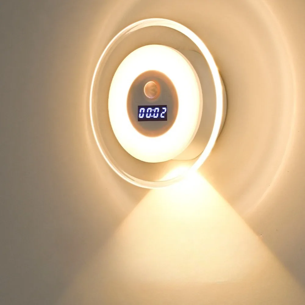LED Intelligent Remote Control Clock Human Body Induction Lamp Wall Light Spotlight Bedroom Bedside Charging Night Light
