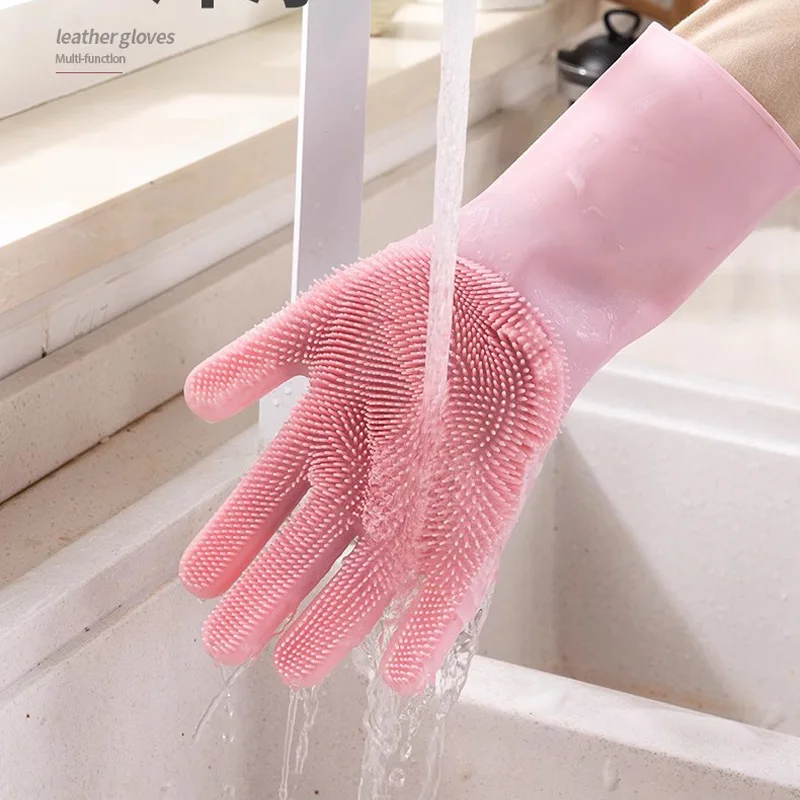 Silicone Dishwashing Gloves for Household Use Kitchen Cleaning Gloves Car Washing Clothes Washing Bathing Gloves Cleaning Tools