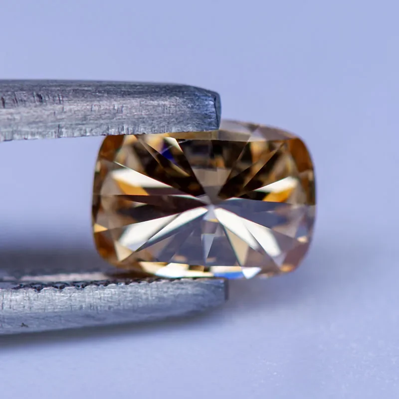 Moissanite Gemstone Champagne Natural Color Cushion Cut Lab Grown Diamond Advanced Jewelry Making Materials With GRA Certificate
