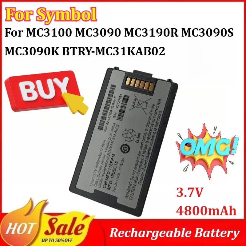

Аккумулятор 3.7V 4800mAh для сканеров штрих-кодов Symbol MC3100 MC3090 MC3190R MC3090S MC3090K BTRY-MC31KAB02