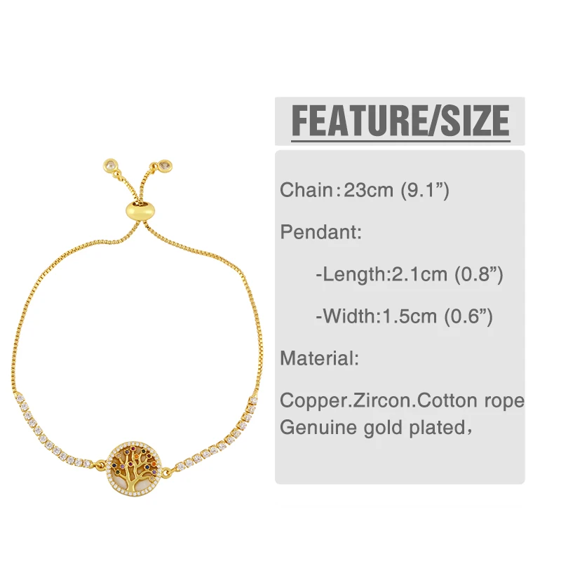 FLOLA Gold Plated Round Cross Virgin Mary Bracelets Women Stone Tree Of Life Bolo Bracelet Bangle CZ Wholesale Jewelry brtd12