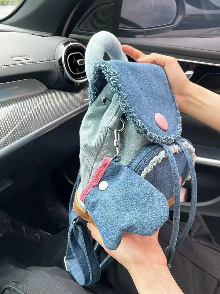 JAIERDI Denim Mini Backpack Women New Vintage Harajuku Cute Backpacks Ladies Fashion Retro Casual Blue Y2k Mochila Aesthetic