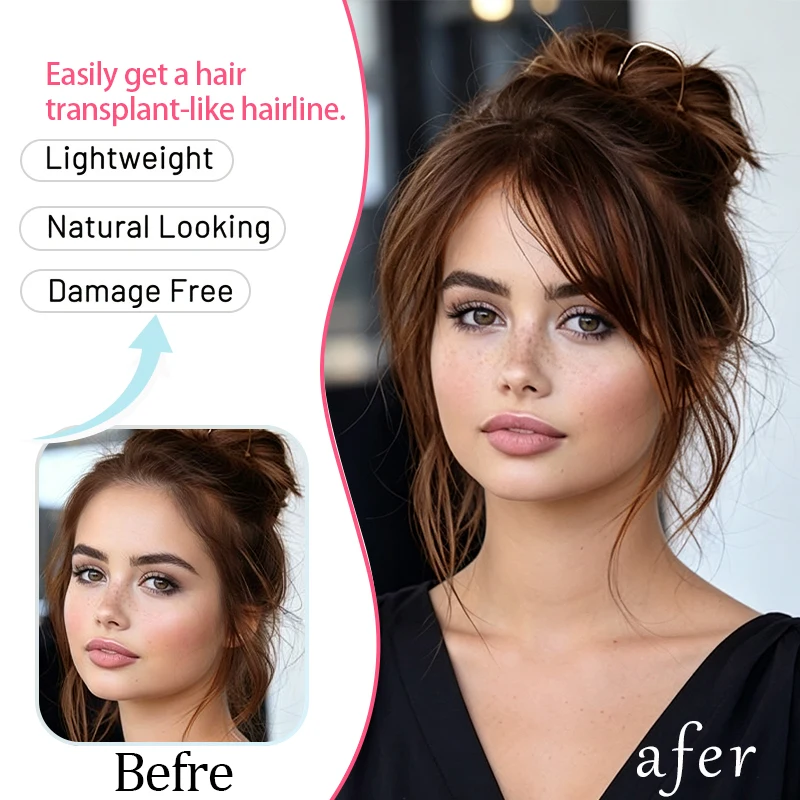 Anti Slip Handmade Synthetic Hairpiece Front Bangs Invisible Breathable Easy To Wear Natural Looking Wig For Ladies