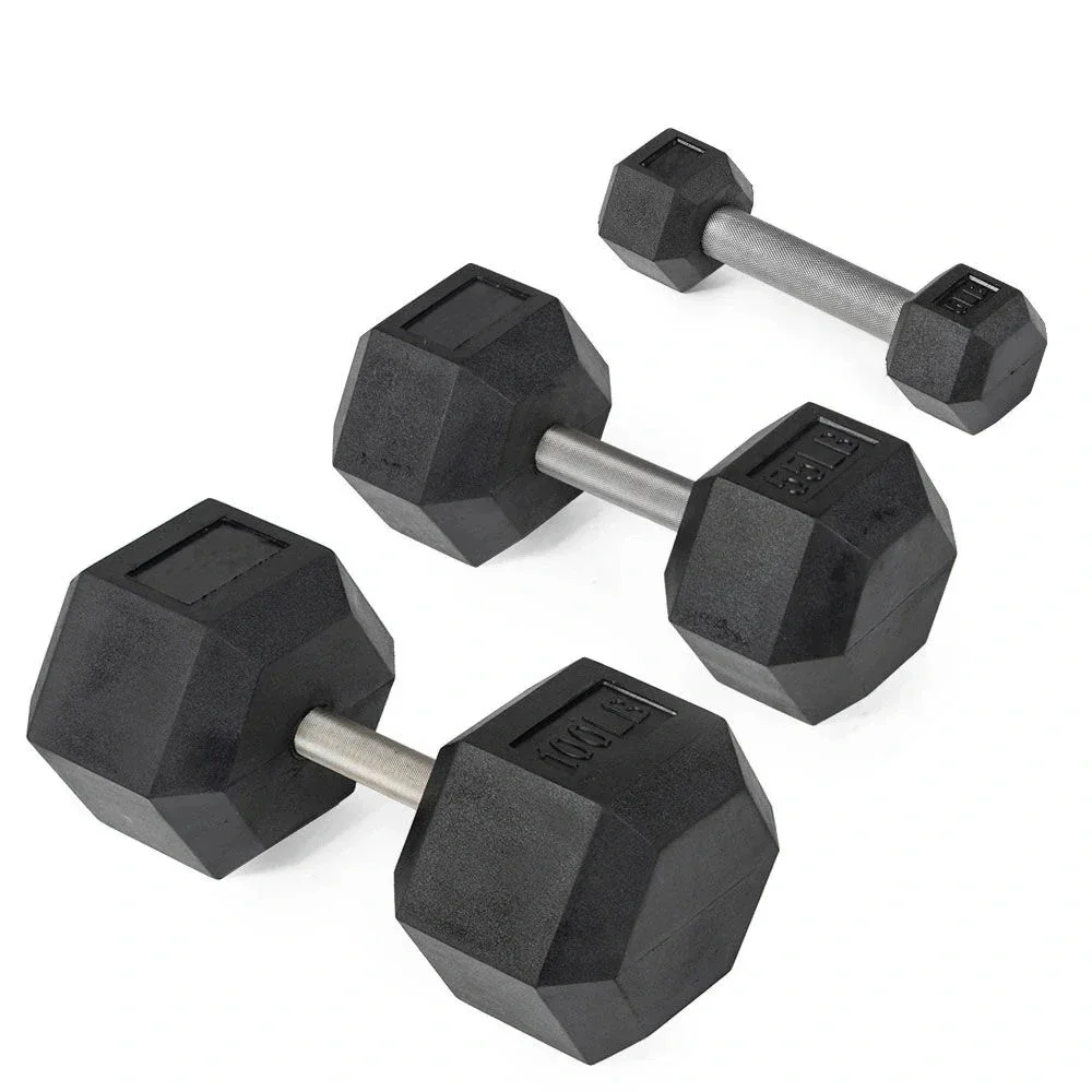 New Product Strength Training Exercise Muscle Home Fitness Equipment Hexagonal Rubber Covered Hexagonal Dumbbells Set