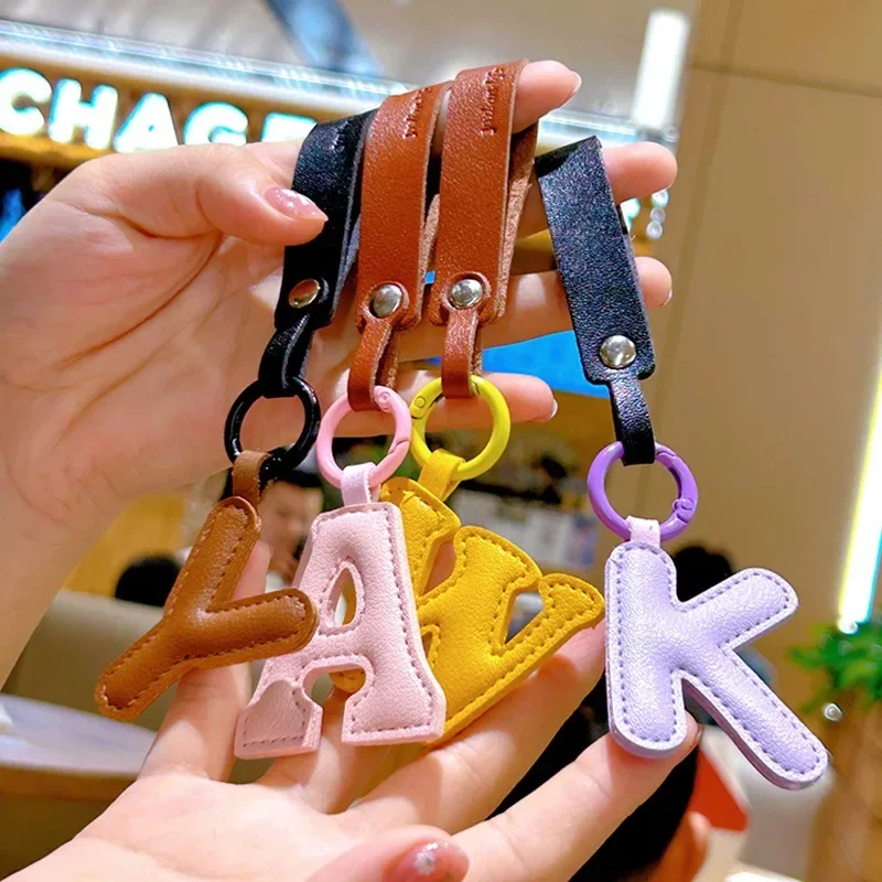 Hot Selling A To Z Letters Leather Keychain Bag Phone Key Chain Holder Characters Keyring Alphabet Car Luggage Pendant Gift