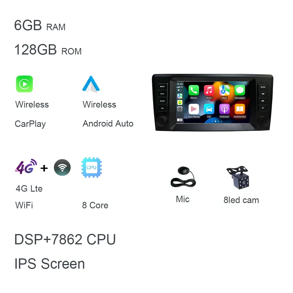 8' Carplay Android 14 8G+128G 8-Core GPS autoradio speler Wifi Multimedia voor VOLVO S60 V70 XC70 XC90 2000 2001 2002 2003 2004