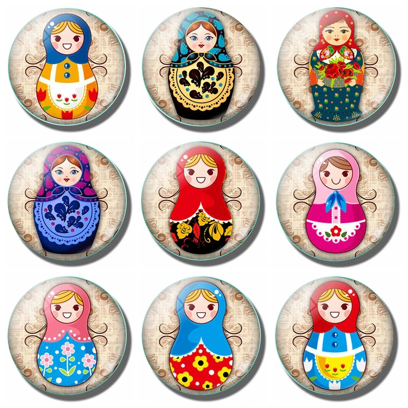 Russian Doll 30MM Fridge Magnet Cartoon Babushka Nesting Matryoshka Dolls Kids Gift Glass Magnetic Refrigerator Sticker Note