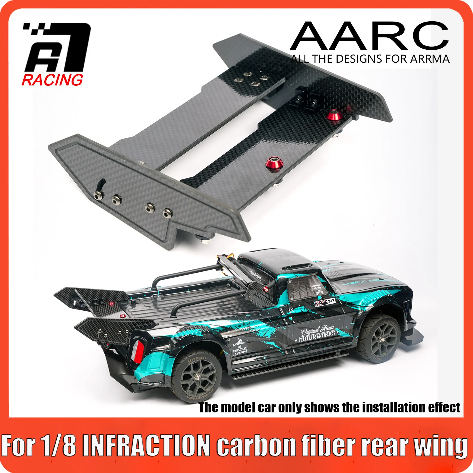 Carbon Fiber Tail Wing for 1/8 ARRMA INFRACTION Model RC Resto-Mod Truck RTR Truck Car