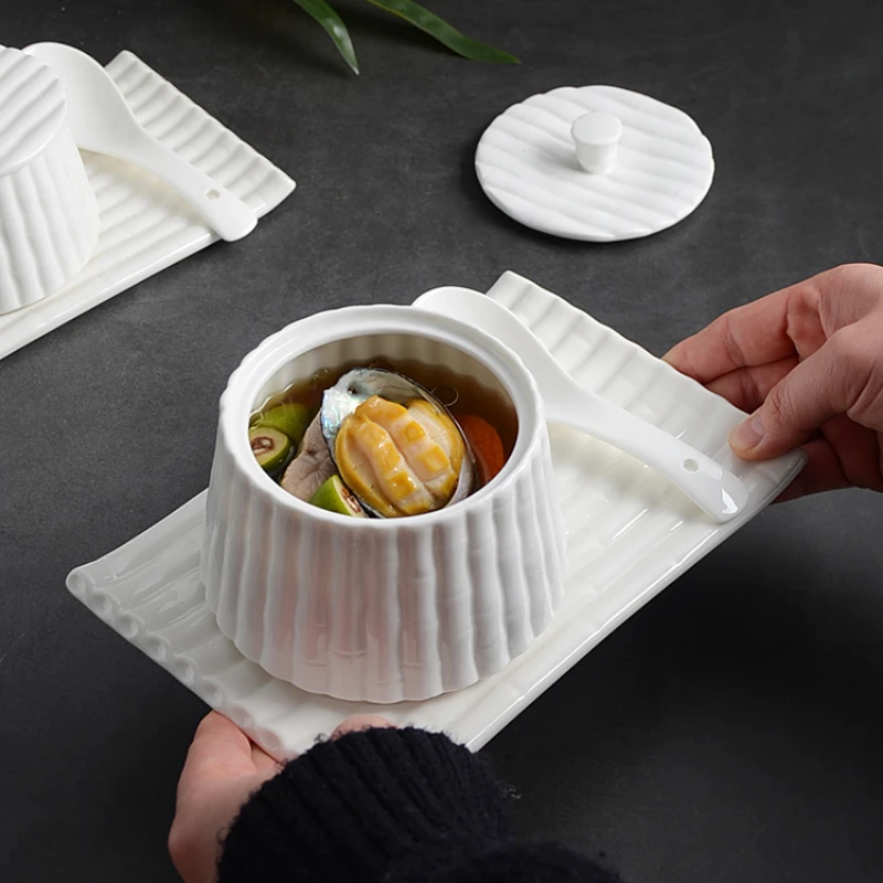 Pure White Chinese Water-proof Stew Restaurant Dessert Bird's Nest Bowl with Dish Cover Wei Shang Xiao Wan Soup Cup