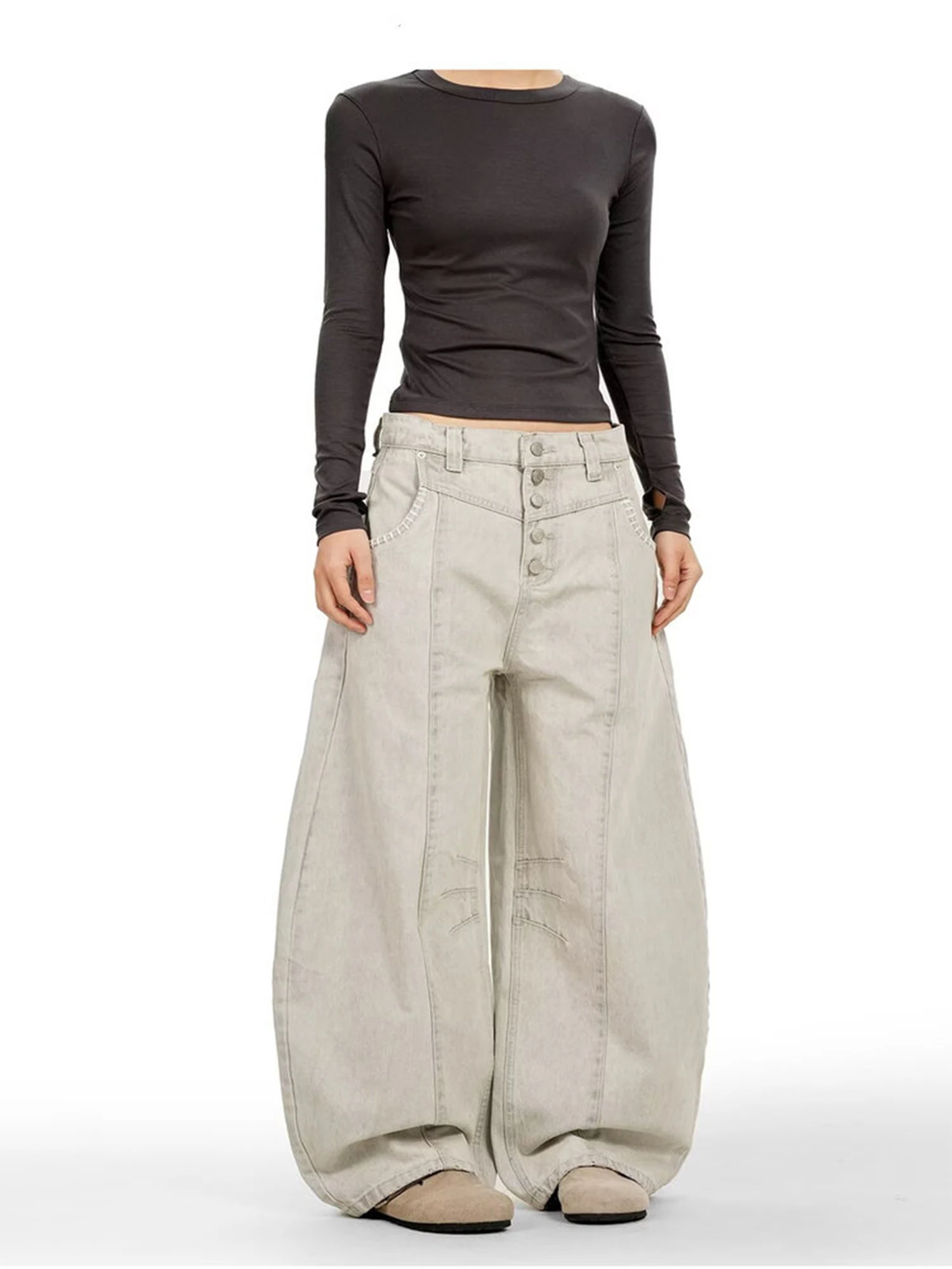 Women Khaki Baggy Jeans Pants Hiphop Grunge Vintage Harajuku Y2K Oversize Wide Leg Jean Pants Japandi Style Denim Trousers 2026