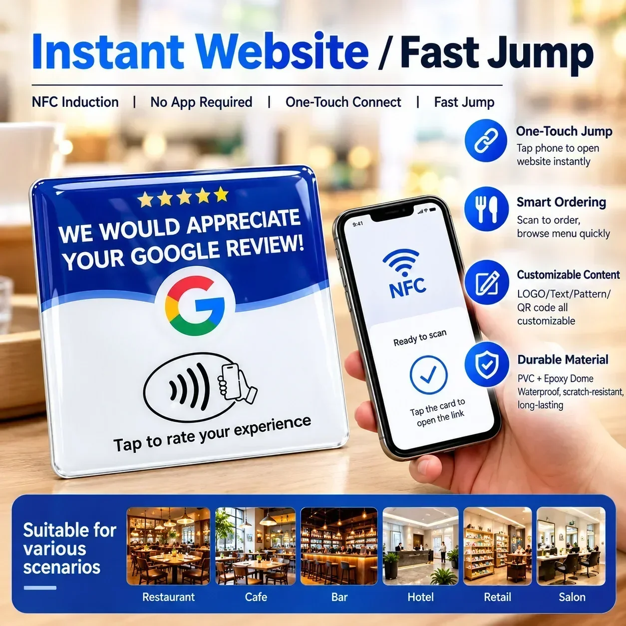 Google Desk Sticker Comment Card NFC213 Compatible Touch Comment PVC Standing Label Google Tik Tok