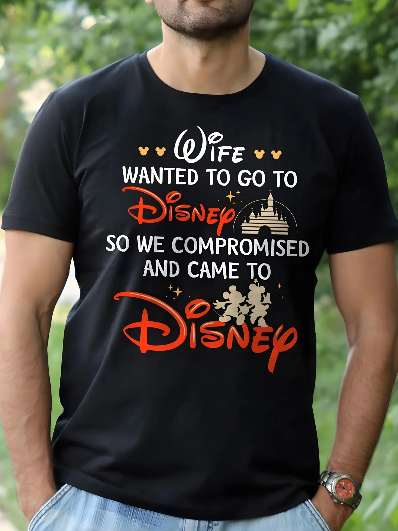 

Забавные цитаты Диснея, жена, модная футболка с принтом Диснея, повседневная летняя спортивная футболка с короткими рукавами и принтом мультфильма