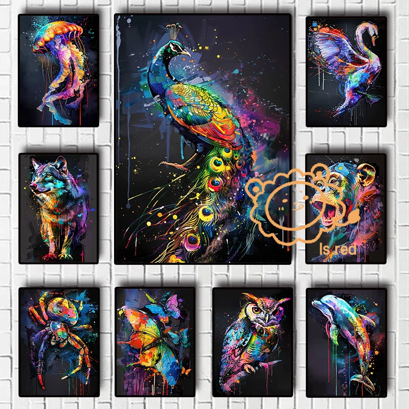 Animal Popart Paintings Poster Eagle Cheetah Jellyfish Cat Swan Canvas printing For Home Room wall decoration frameless paint