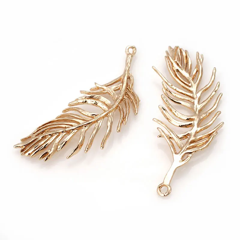 6PCS 12x36MM High Quality 18K Gold Color Plated Brass Feather Charms Pendants High Quality Diy Jewelry Accessories