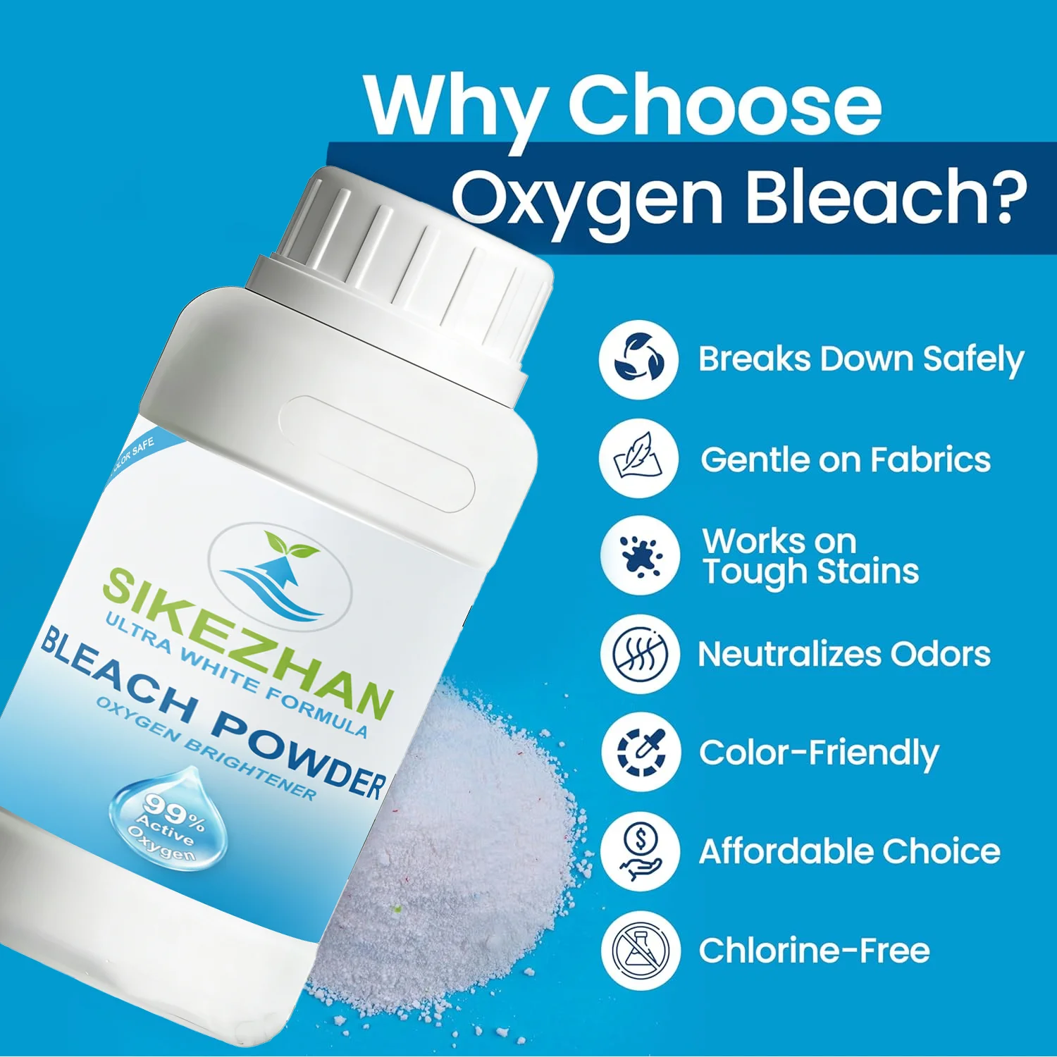 Polvo de percarbonato de sodio puro al 99%, lejía de oxígeno sin cloro. Eliminador de manchas de ropa seguro para el color, blanqueador y limpiador multiusos