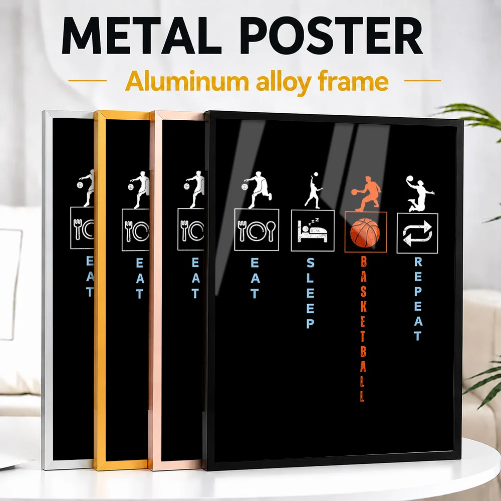 Eat Sleep Basketball Repeat Metal Poster With Aluminum Alloy Frame Personalized Photo Bold Athlete Style Wall Art For Home Gym