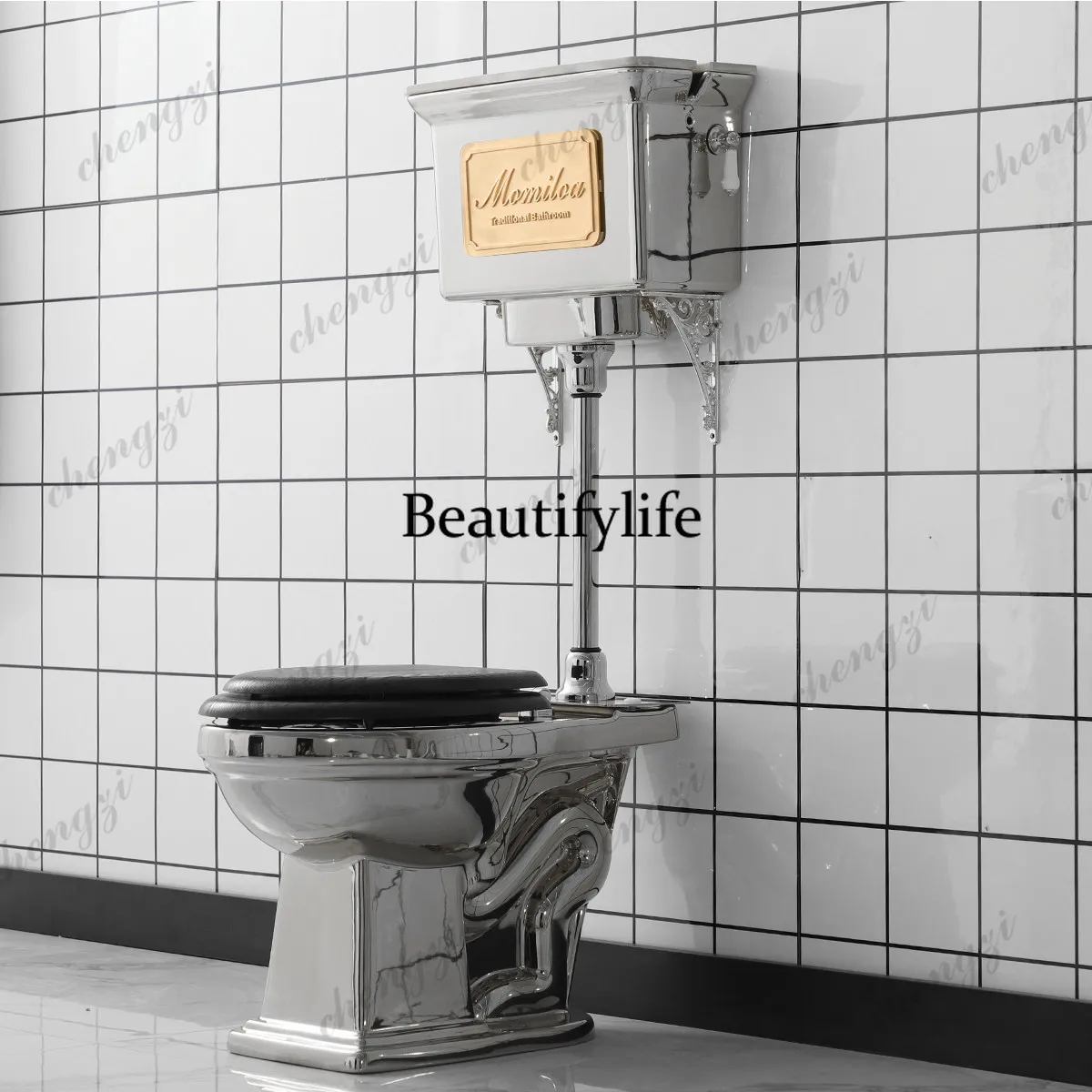 Meijing industrial style retro metal electroplated toilet old-fashioned high-water drawstring hanging wall
