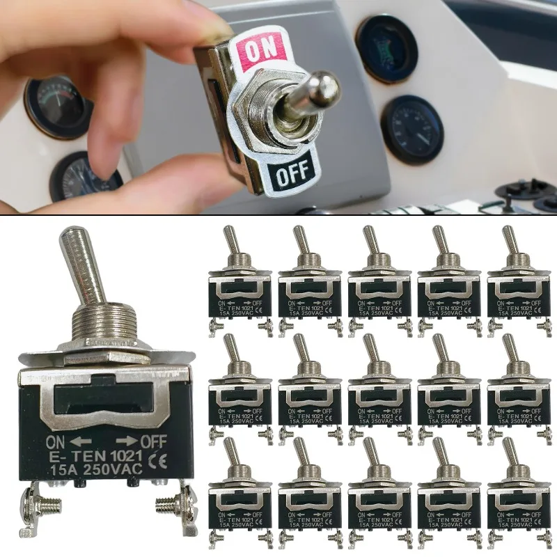 Automotive and Marine 2-Pin 2-Position SPST ON/OFF Rocker Switch with Waterproof Cap E-TEN1021 Knob 1/2-Set