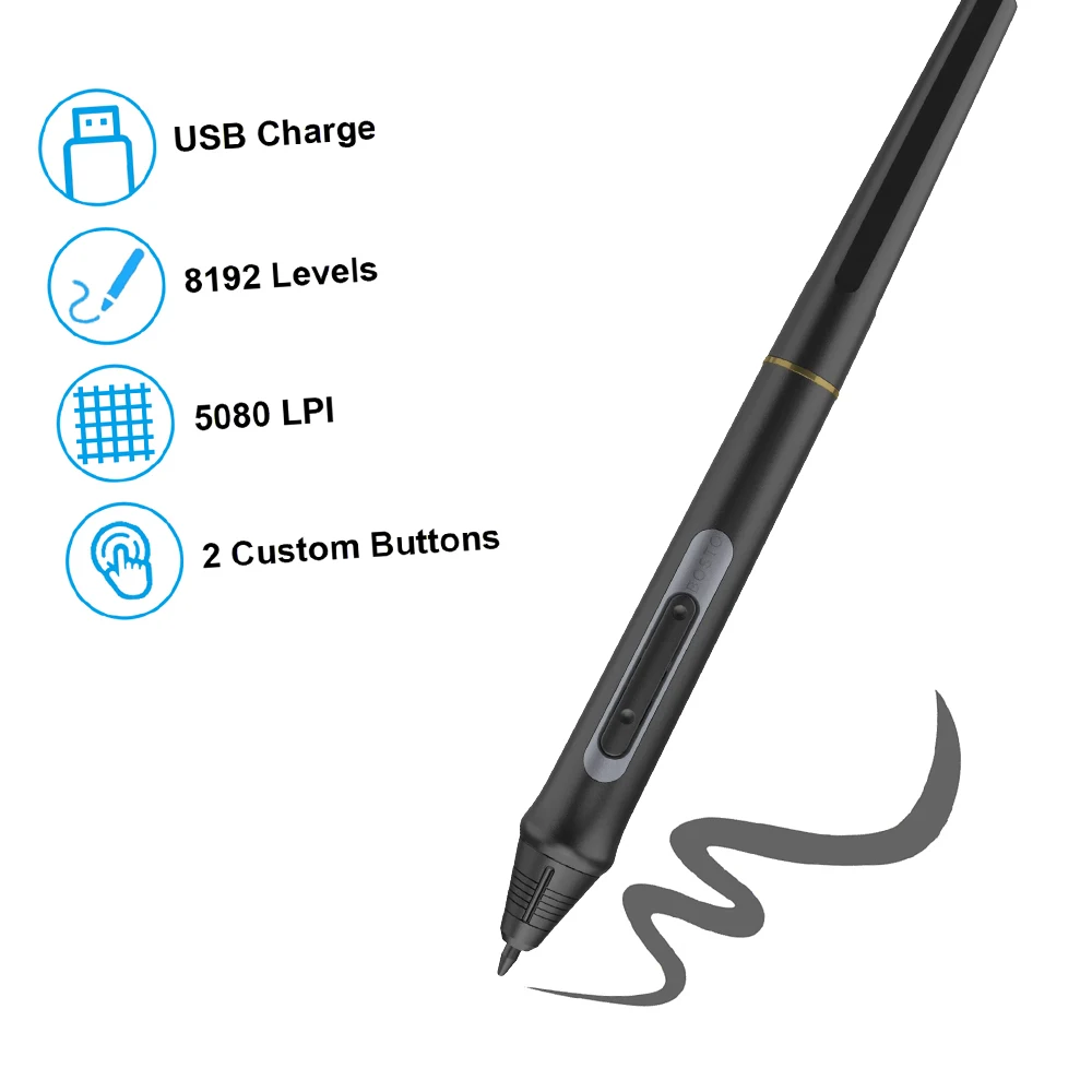 BOSTO Rechargeable Pen Digital Pen 8192 Levels Pressure Stylus Pen for BOSTO 13HD/16HD/16HDK/16HDT/22UX Digital Pen