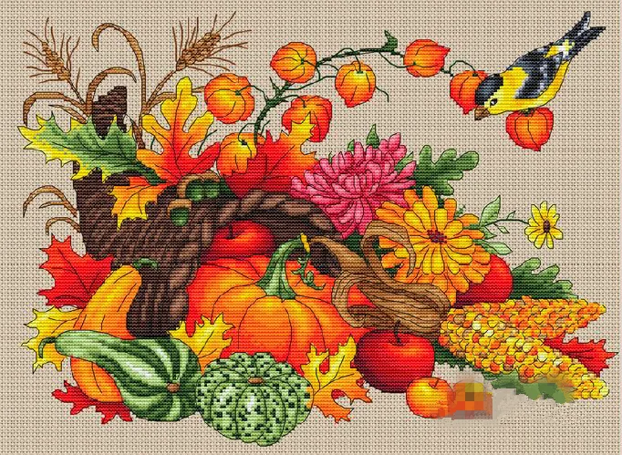 Autumn Harvest Pumpkin 18CT 16CT 14CT Unprinted Top Quality Cross Stitch Kits Embroidery Art DIY Handmade Needlework Home Decor