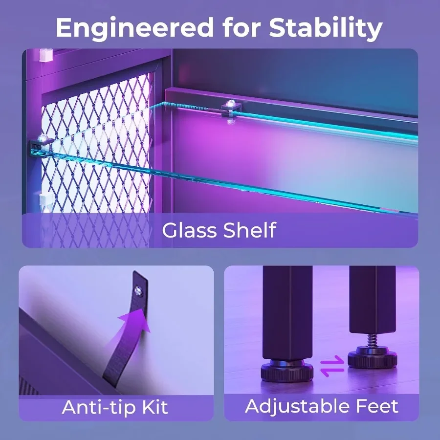 Display Case with Open Glass Shelves, RGB Light Display Cabinet view 5