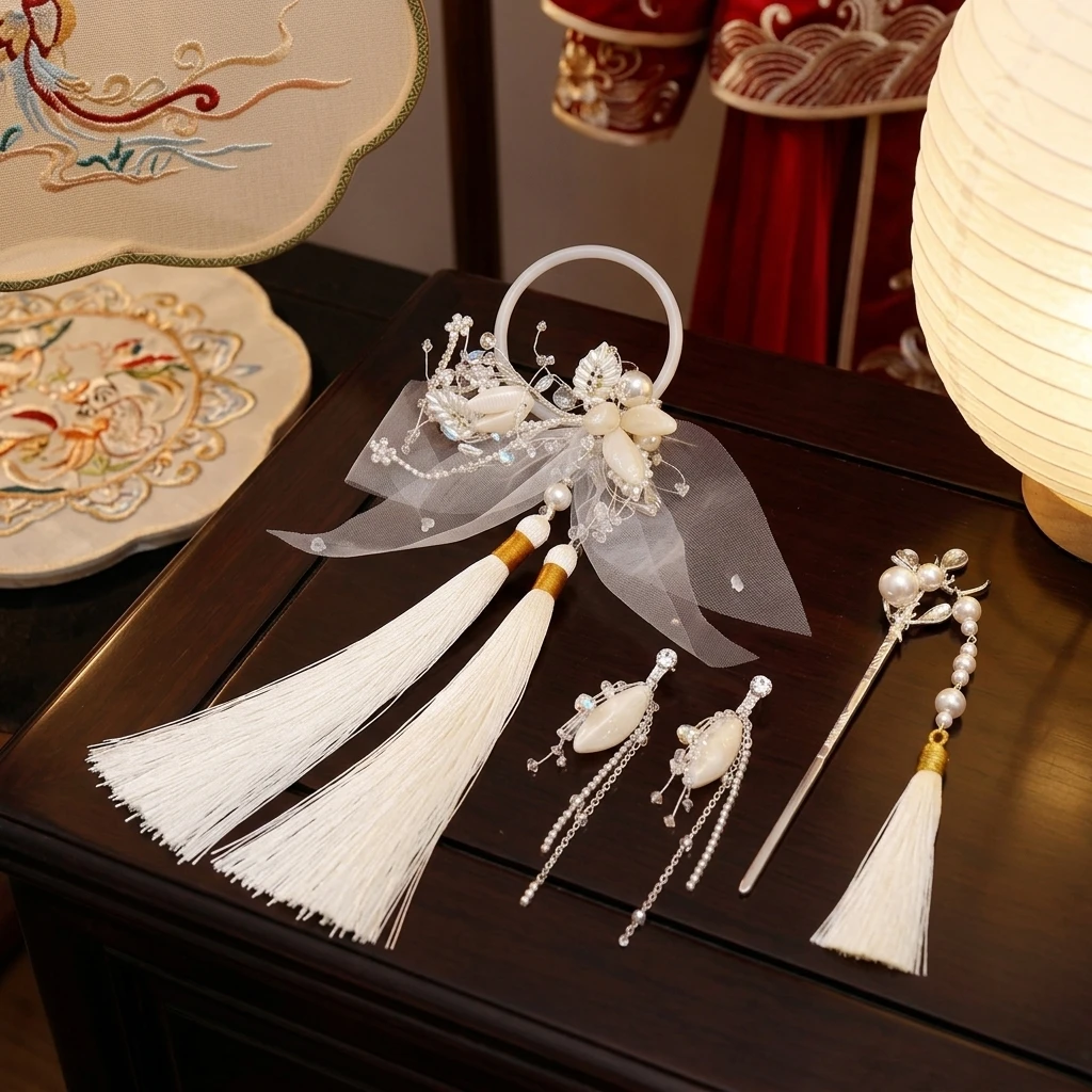

Alloy Bridal Hairpin with Tassels and Faux Pearls for Hanfu Qipao Wedding Chinese Style Hair Accessories for Brides