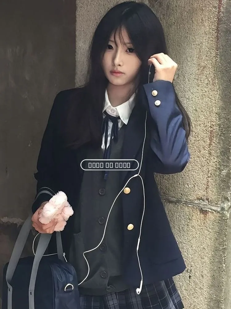 

Оригинальный JK orm, осенне-зимний темно-синий костюм Jaet College Sle, вязаный свитер, длинный светящийся комплект, многослойная мода