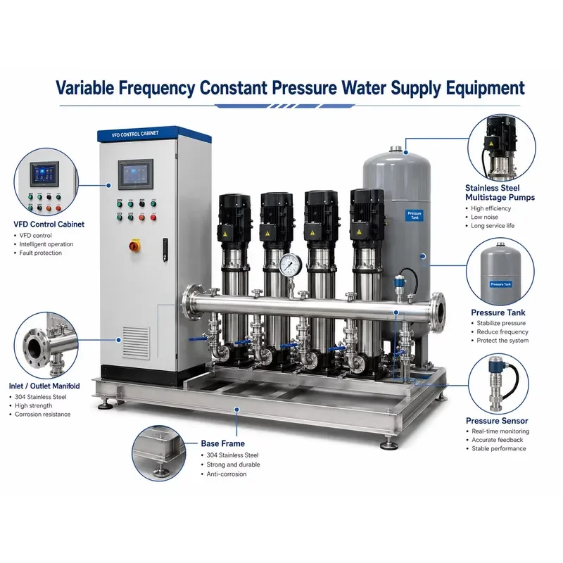 for Water Treatment Equipment Variable Frequency Constant Pressure Water Supply System Stainless Steel Booster Pump Set for
