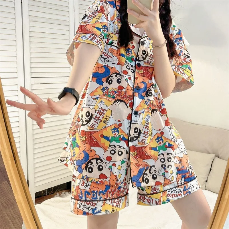 

2pcs Kawaii Cute Crayon Shin-Chans Pajamas Short Sleeved Shorts Printing Ventilate Loose Comfortable Cute Girl Birthday Gifts