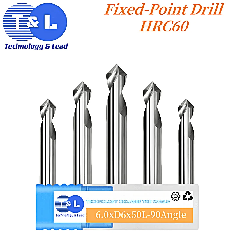 HRC60 Spiral Groove Tungsten Steel Centering Drill 90° Chamfer 2-Flute Milling Cutter Center Drilling Fixed Point Tools