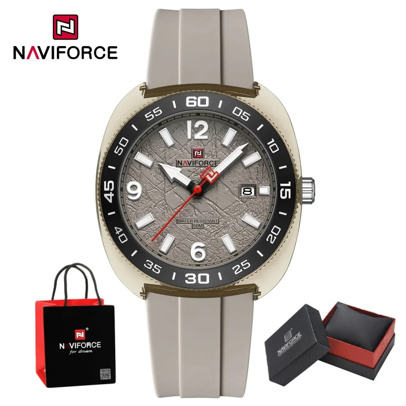 New Style NAVIFORCE Men's Silicone Strap 5ATM Waterproof Meteorite Disc Quartz Movement Casual Men's Watches Package Gifts
