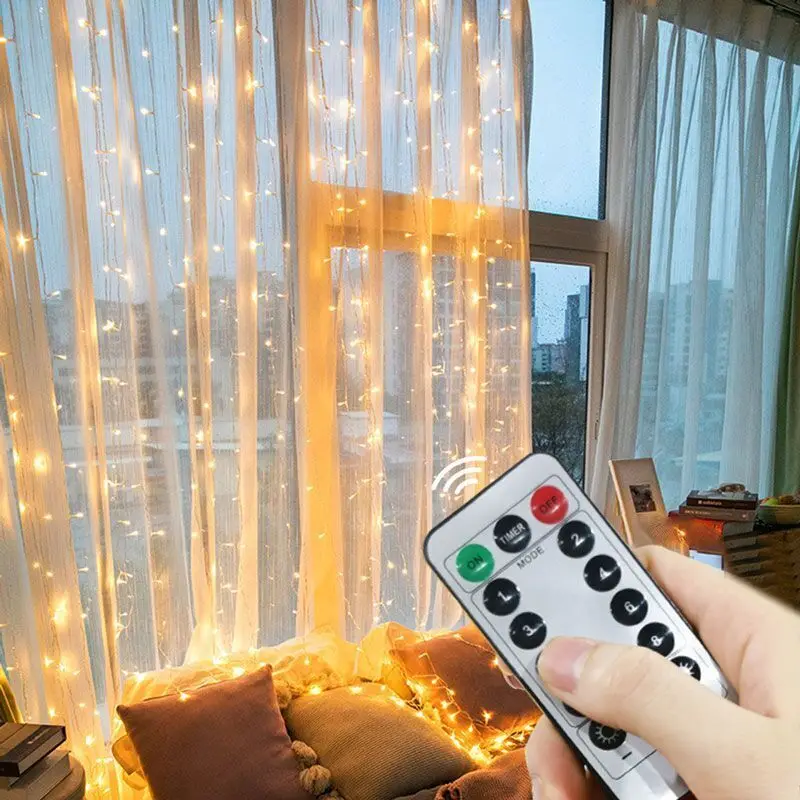 

USB LED Curtain String Light Fairy Remote Holiday Garland Lamp 8 Modes for Home Room Christmas New Year 2025 Wedding Party Decor