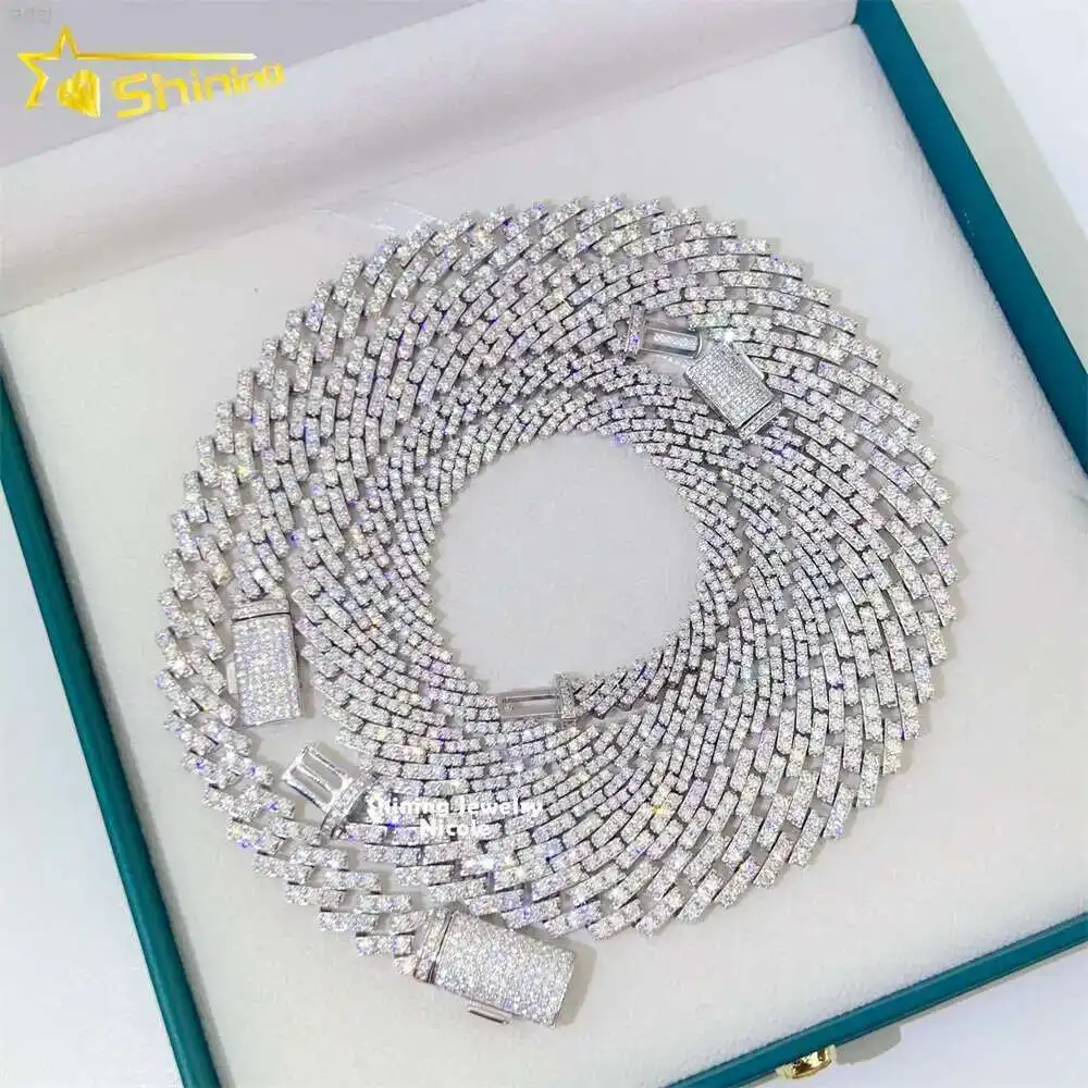 

Продажа мужского и женского ожерелья в стиле хип-хоп 8 мм 10 мм 13 мм Gra Moissanite, серебро 925 пробы, кубинская цепочка со льдом