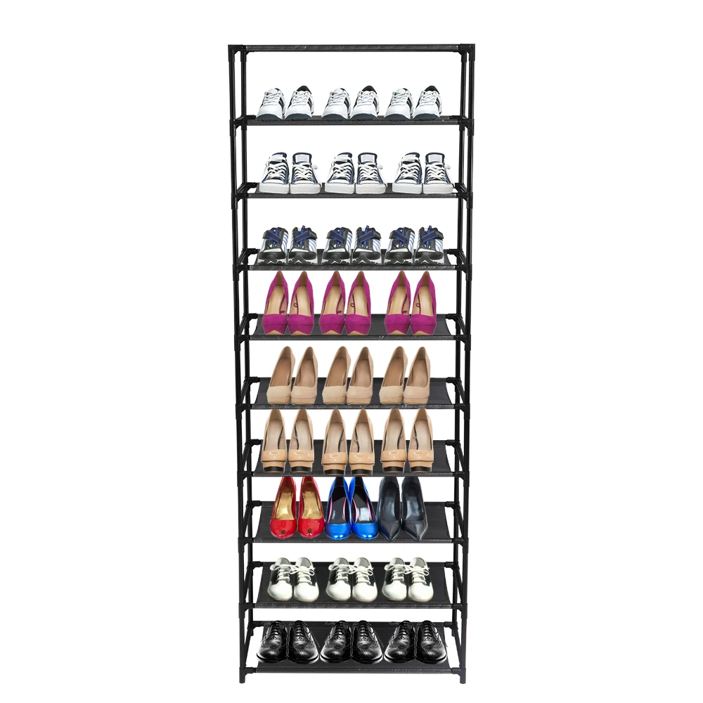 

10 Tier Stackable Shoe Rack Storage Shelves - Stainless Steel Frame Holds 50 Pairs Of Shoes