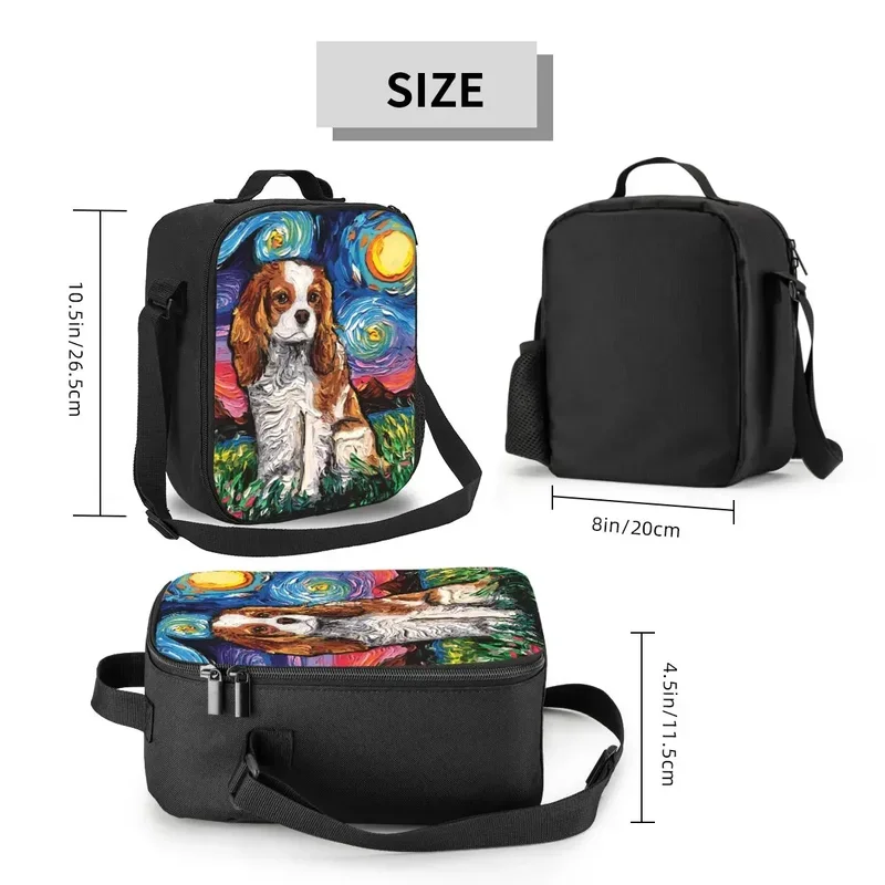 Bolsa de almuerzo personalizada para hombres y mujeres, fiambrera con aislamiento cálido para retratos de mascotas, Escuela para Niños, King Charles Spaniel