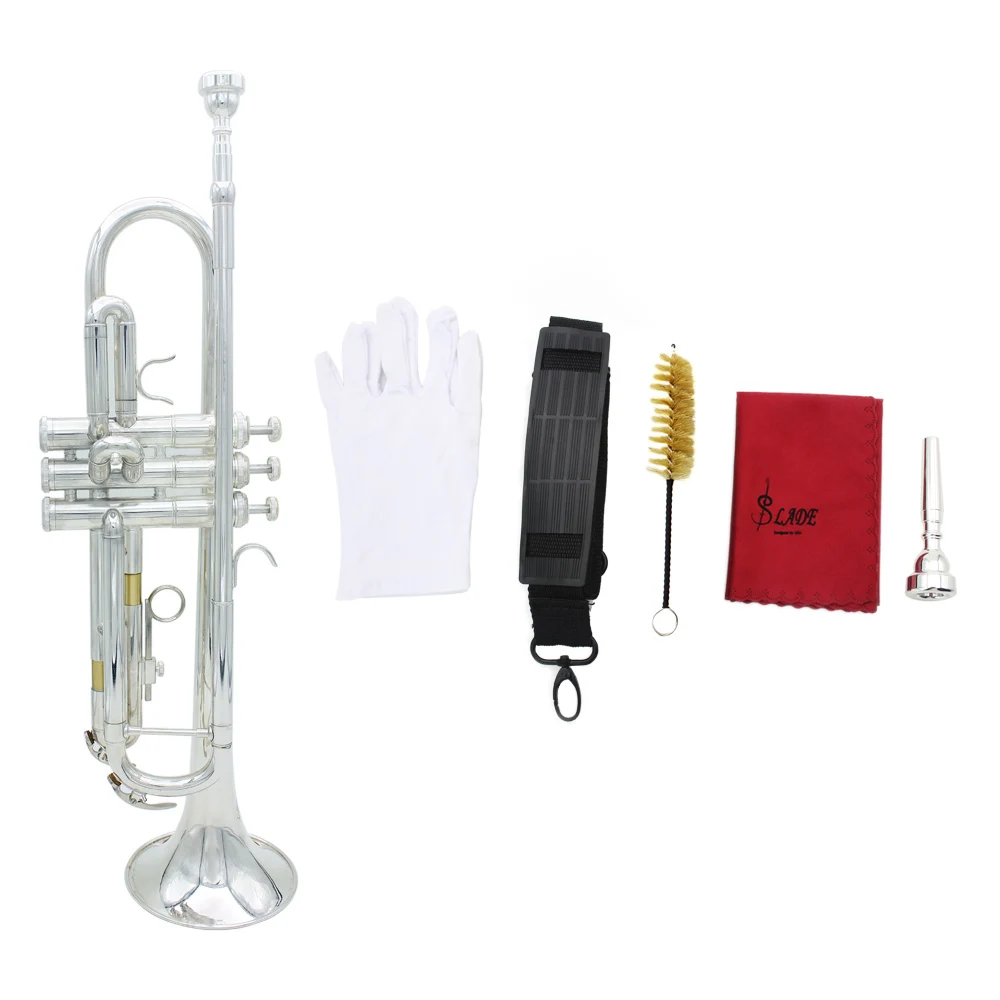 Bb B Flat Trumpet Professional Brass Trompete with  Mouthpiece Gloves Cleaning Cloth Strap Case Musical Instrument Accessories