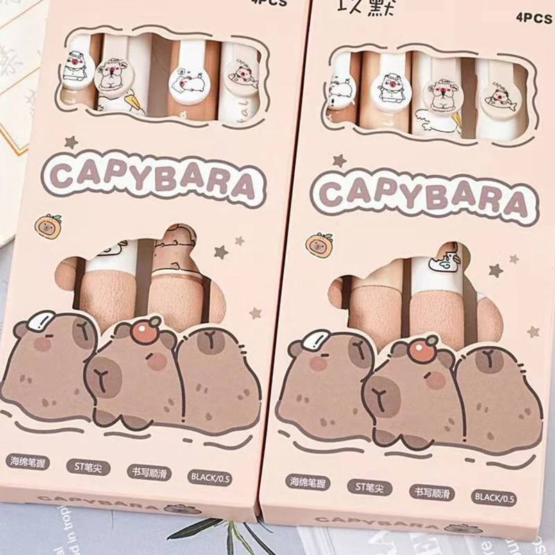 4 Stuks Kawaii Cartoon Capybara Drukken Gel Pen Leuke Mode Neutrale Pennen School Kantoorbenodigdheden Studenten Briefpapier Geschenken