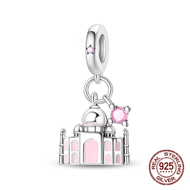 

925 Sterling Silver INDIA Taj Mahal Architectural Souvenir Pendant Charm Fit Original Charm Bracelets Women DIY Jewelry Gift
