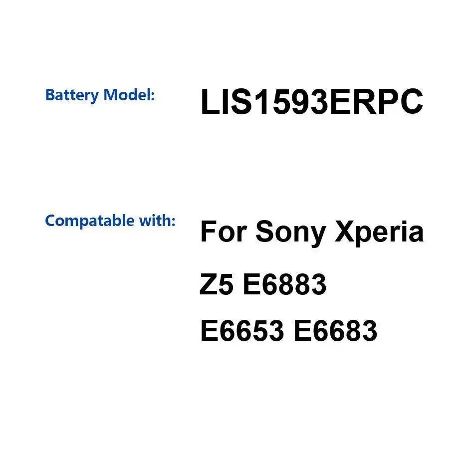 

Аккумулятор мобильного телефона LIS1593ERPC для Sony Xperia Z5 E6883 E6653 E6683 2900 мАч, высокая эффективность