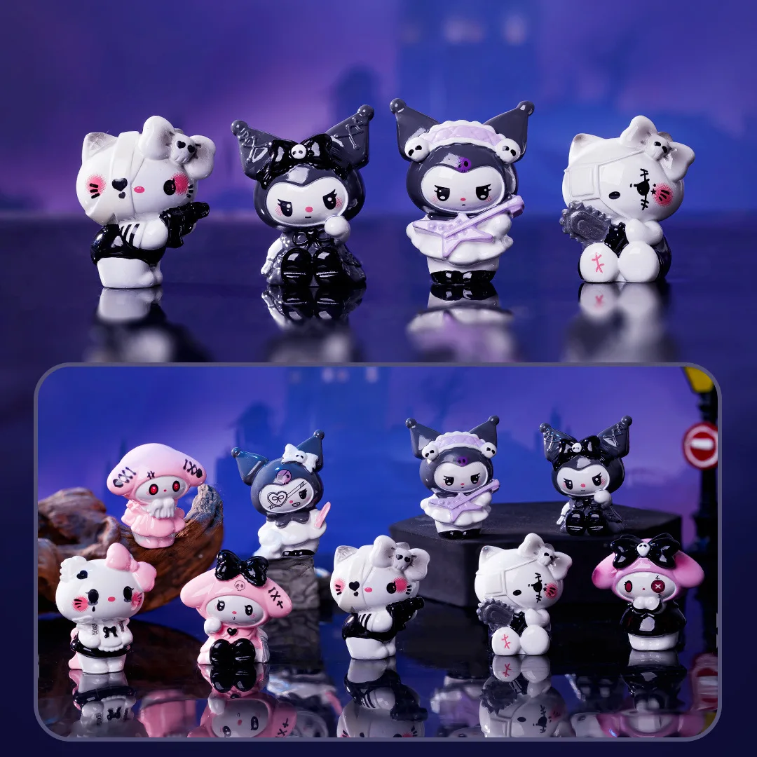 Dark Sanrio Mini Figure Blind Box, Creative Micro Landscape Ornament, Niche High-End Style Desktop Tiny Decor 3-piece set
