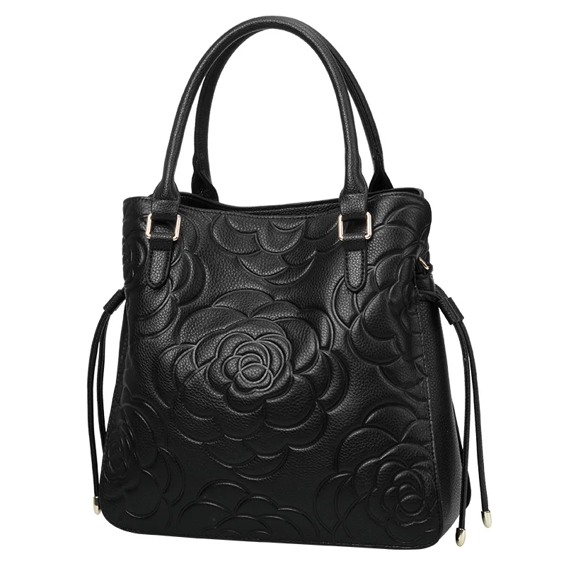 Aidrani  Fashionable printed women's handbag, made of high-quality cowhide, large capacity black