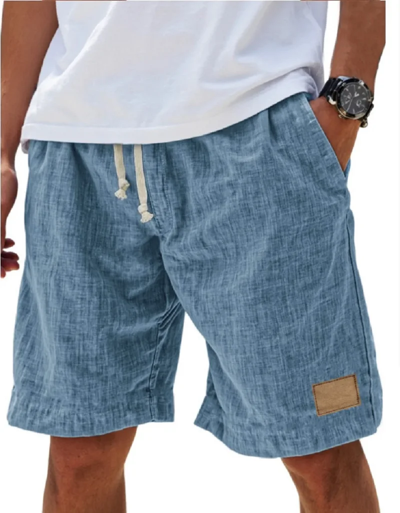 Summer Thin Men's Casual Shorts Solid Color Loose Breathable Elastic Waist Drawstring All-Match Five-Point Beach Pants