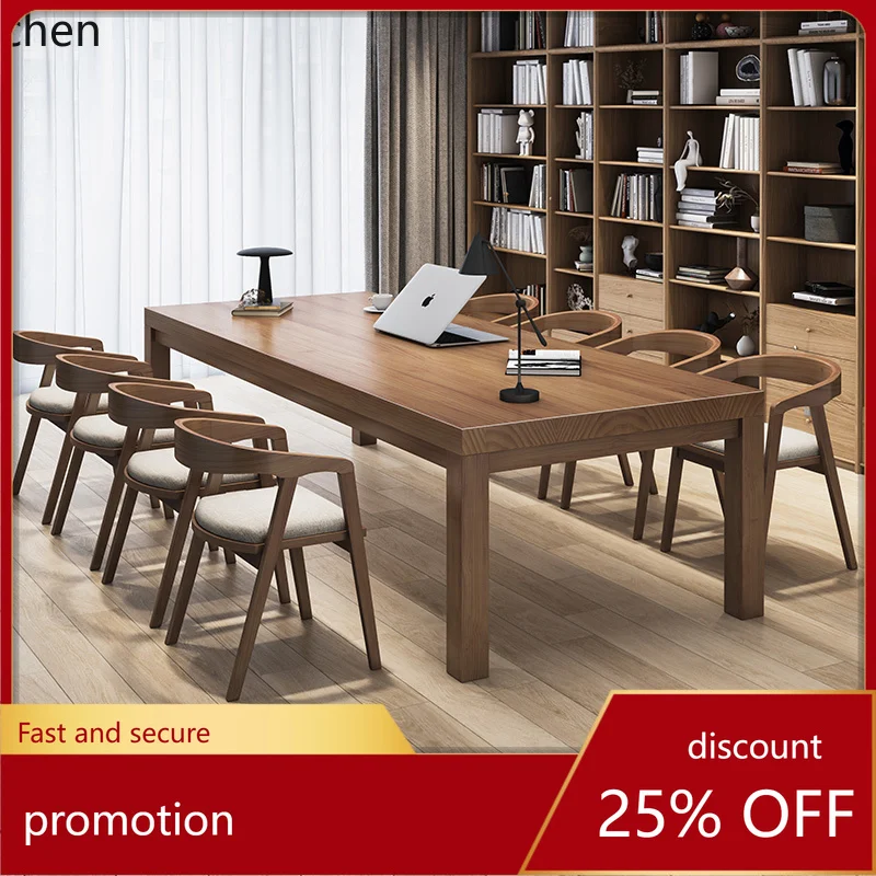 HT large desk workbench office integrated solid wood table learning library long table