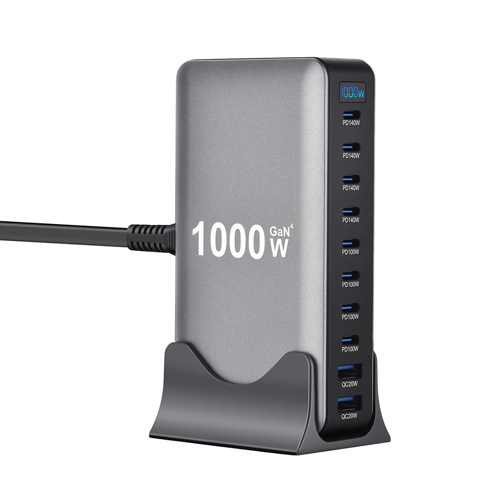 1000 واط محطة شحن سريع GaN PD3.1 140 واط USB نوع C 10 منافذ PPS PD شاحن سطح المكتب لأجهزة الكمبيوتر المحمولة ماك بوك اللوحي آيفون سامسونج