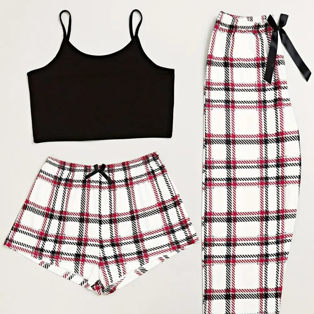 Fashion Comfortable Women Sleepwear Set Camisole Shorts Trousers Soft Breathable Loungewear Casual Home Suit Pajamas Stuff
