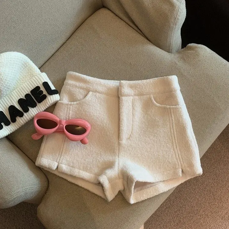 ​ ​ Eleganckie wełniane szorty damskie z wysokim stanem, jesień-zima 2025, vintage, proste nogawki, spodnie do sukienki, dopasowany krój, uniwersalne. ​ ​