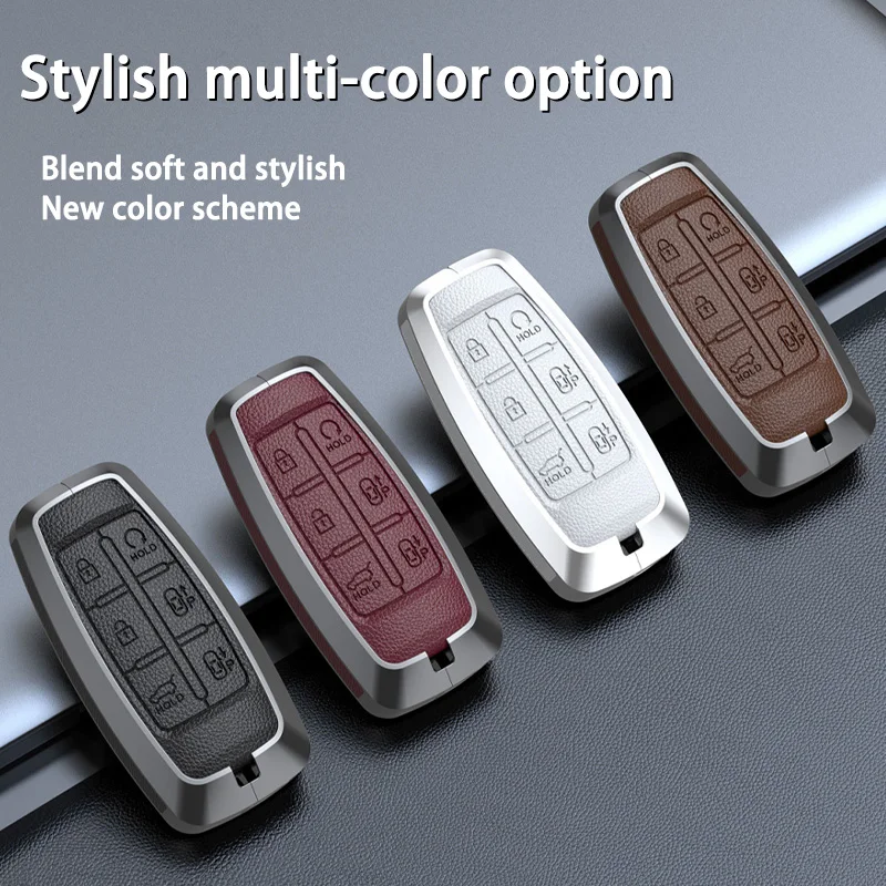 Zinc Alloy Cowhide Car Remote Key Case Cover For Hyundai Genesis G80 GV70 GV80 2019 2020 2021 2022 TPU 4/6/8 Button Accessories