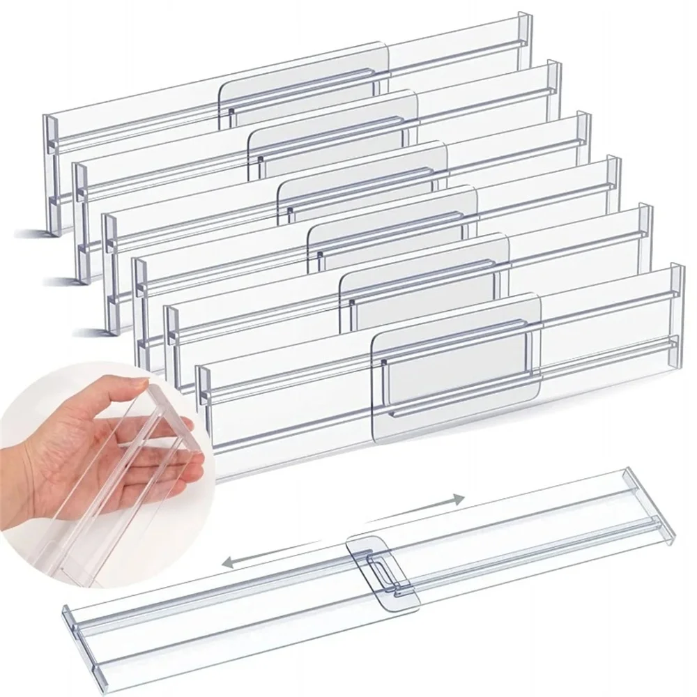 1/4/6pack Drawer Dividers Organizers Adjustable Plastic Drawers Separators for Clothing, Kitchen Utensils and Makeup Office