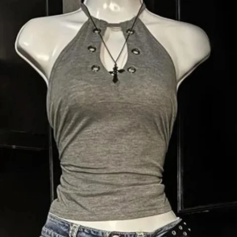 Summer Harajuku Sweet Spicy Women Y2K Vintage Sleeveless Slim Fit Crop Vest Individuality Aesthetic Casual Streetwear Tank Tops