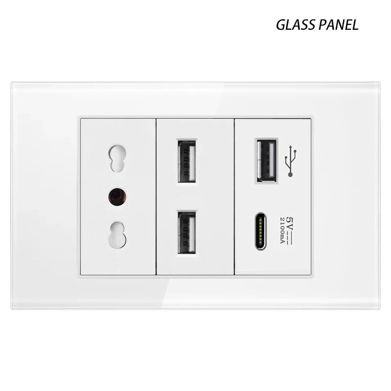 Shawader US/italia/cile/20A brasile presa a muro prese USB tipo C pressostato pannello in plastica/vetro temperato Home Office